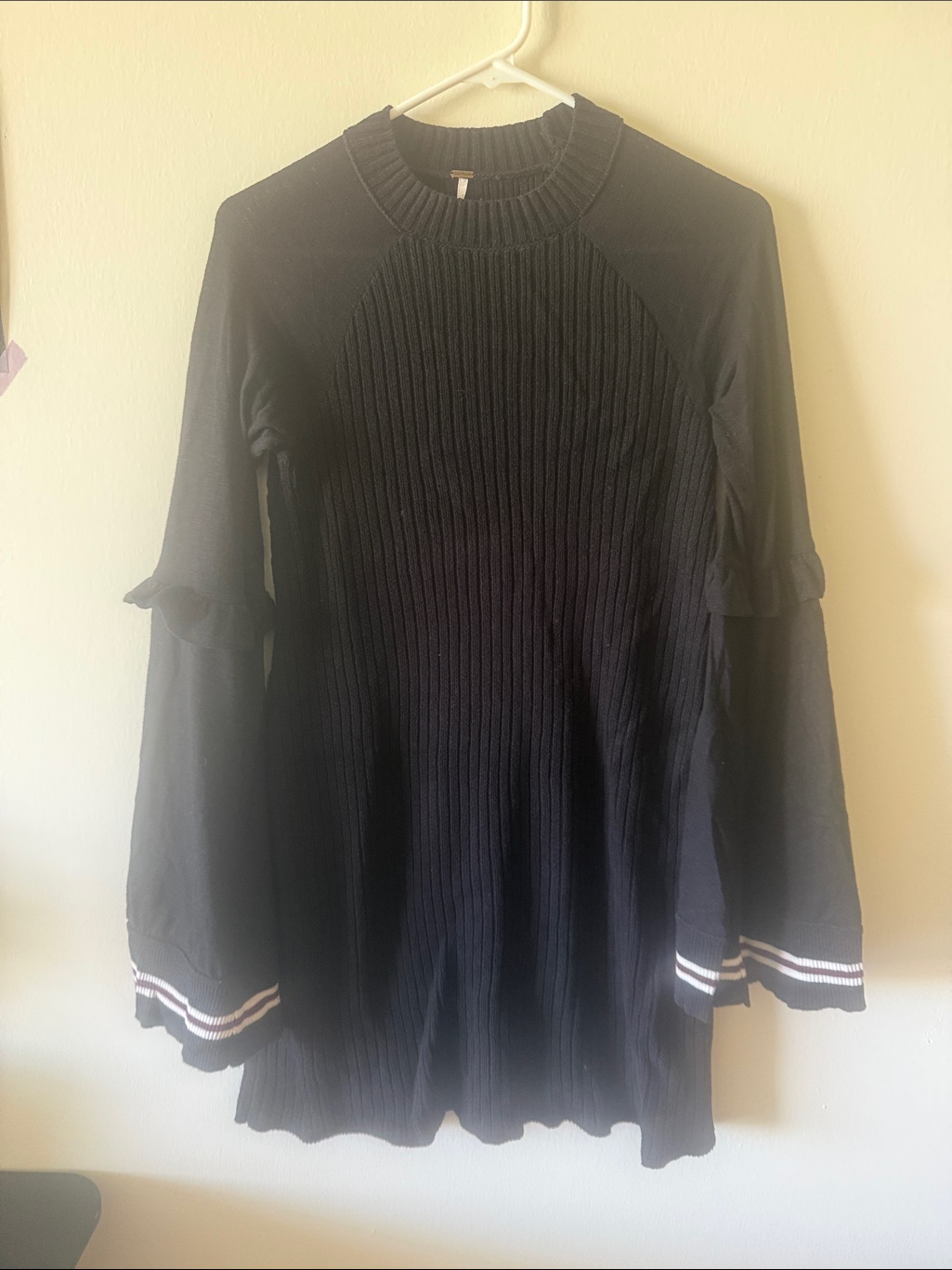 Free People Black Ribbed Sweater With Bell Sleeves